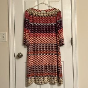 Donna Morgan Orange Pink Chevron Print Polyester-Spandex Shift Dress Size 14